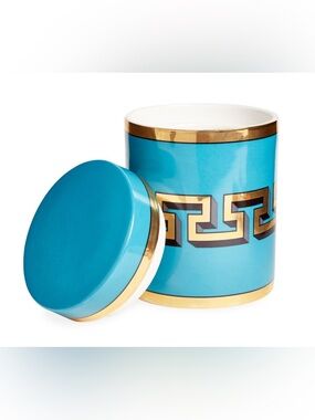 Jonathan Adler Turquoise Porcelain Canister with Gold Accents